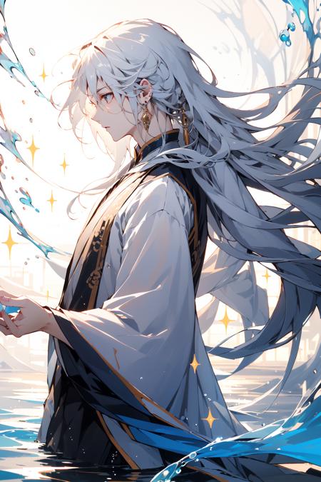 20298-1761867726--Chinese style, long hair, solo, male focus, 1boy, jewelry, long sleeves, chinese clothes, water, white hair, earrings, profile,.png